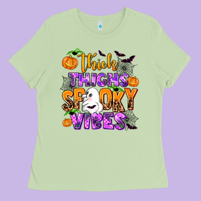 Thick Thighs Spooky Vibes Ladies Tee Designed By Adodesignshop