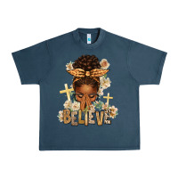Midnight Navy believe praying afro messy bun Urban Heavy Tee - texasbilliewilder