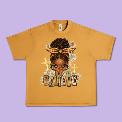 Urban Heavy Tee believe praying afro messy bun