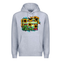 Heather Grey wyoming map sunflower cactus serape Premium Hoodie - RanaPortraitStore