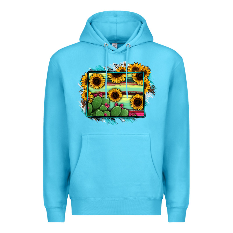 Wyoming Map Sunflower Cactus Serape Premium Hoodie by RanaPortraitStore | Teevron