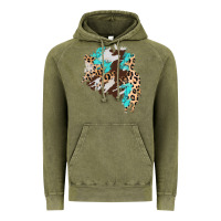 Vintage Olive cowhide leopard turquoise patch Vintage Hoodie - AdoDesignShop