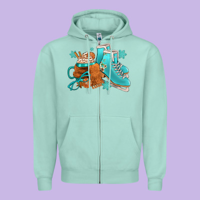 Winter Ice Skating Boots And Coffee Zipper Hoodie Designed By Fadigitalartstudio