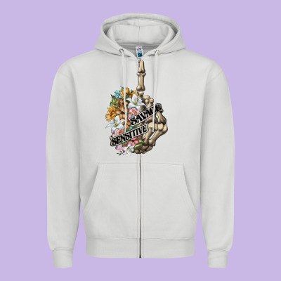 Sensitive Savage Skeleton Middle Finger Zipper Hoodie Designed By Fadigitalartstudio
