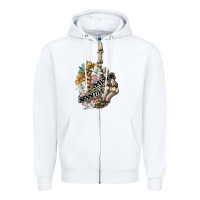 White sensitive savage skeleton middle finger Zipper Hoodie - FaDigitalArtStudio