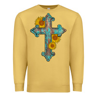 Antique Gold turquoise sunflower cross Premium Sweatshirt - AdoDesignShop