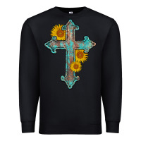 Black turquoise sunflower cross Premium Sweatshirt - AdoDesignShop