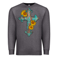 Charcoal Heather turquoise sunflower cross Premium Sweatshirt - AdoDesignShop