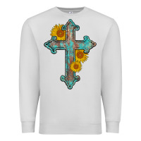 Dove Grey turquoise sunflower cross Premium Sweatshirt - AdoDesignShop