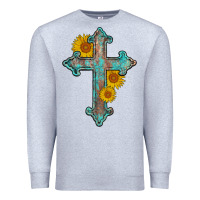 Heather Grey turquoise sunflower cross Premium Sweatshirt - AdoDesignShop