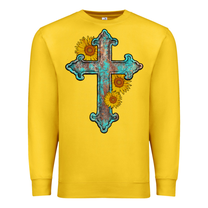 Turquoise Sunflower Cross Premium Sweatshirt by AdoDesignShop | Teevron