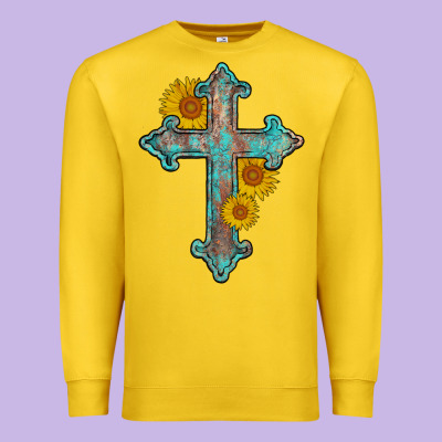 Turquoise Sunflower Cross Premium Sweatshirt Designed By Adodesignshop
