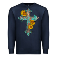 Navy turquoise sunflower cross Premium Sweatshirt - AdoDesignShop