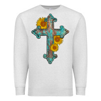 Oatmeal Heather turquoise sunflower cross Premium Sweatshirt - AdoDesignShop