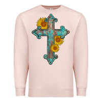 Pale Pink turquoise sunflower cross Premium Sweatshirt - AdoDesignShop