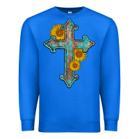 True Royal turquoise sunflower cross Premium Sweatshirt - AdoDesignShop