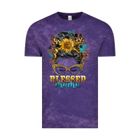 Cloud Purple blessed mama messy bun Vintage Tee - BarkalooDesign