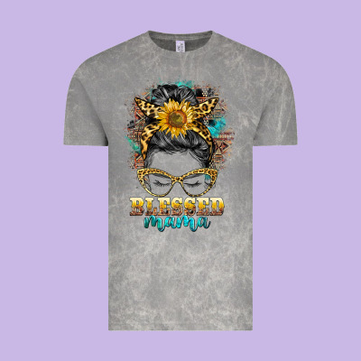 Blessed Mama Messy Bun Vintage Tee Designed By Barkaloodesign