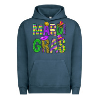 Pigment Midnight Navy Mardi Gras Carnaval Mask With Fleur De Lis Urban Hoodie - BundleAndBundleShop
