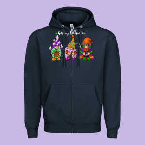 Happy Halloween Gnomes White Zipper Hoodie Designed By Racoondesign