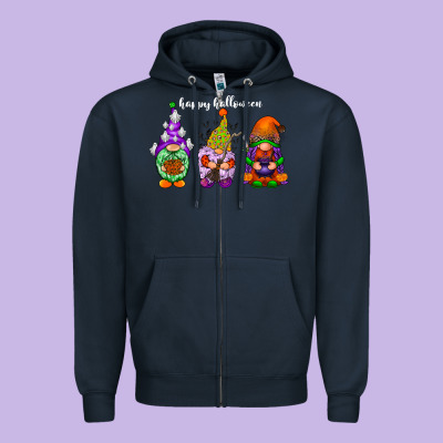 Happy Halloween Gnomes White Zipper Hoodie Designed By Racoondesign