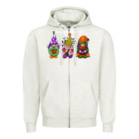 Oatmeal Heather happy halloween gnomes white Zipper Hoodie - RacoonDesign