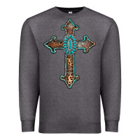 Charcoal Heather turquoise cross Premium Sweatshirt - AdoDesignShop