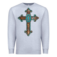 Heather Grey turquoise cross Premium Sweatshirt - AdoDesignShop