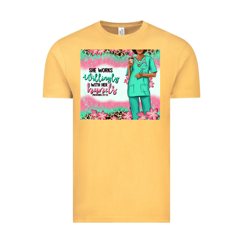 She Works Willingly With Her Hands Afro Nurse Vintage Tee by RanaPortraitStore | Teevron