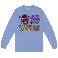 Colony Blue I Put The Boo In The Boujie Messy Bun Long Sleeve Tee - texasbilliewilder
