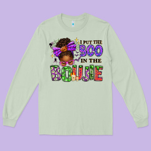 I Put The Boo In The Boujie Messy Bun Long Sleeve Tee Designed By Texasbilliewilder