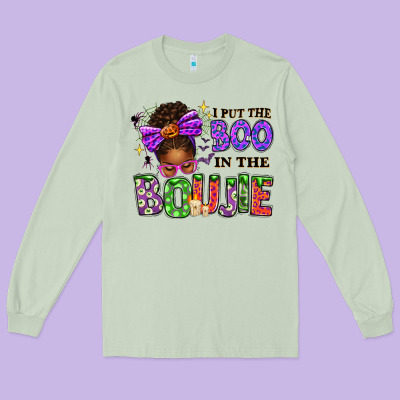 I Put The Boo In The Boujie Messy Bun Long Sleeve Tee Designed By Texasbilliewilder