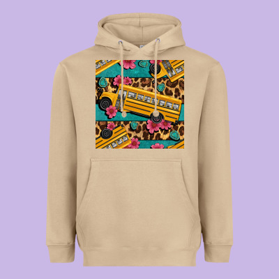 School Bus And Leopar Seamless Pattern Heavyweight Hoodie Designed By Bundleandbundleshop