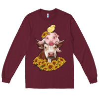Burgundy cow with pig and chick Long Sleeve Tee - RanaPortraitStore