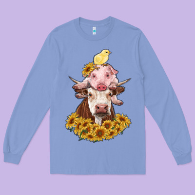 Cow With Pig And Chick Long Sleeve Tee Designed By Ranaportraitstore