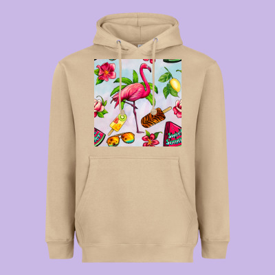 Sweet Summer Flamingo Seamless Pattern Heavyweight Hoodie Designed By Bundleandbundleshop