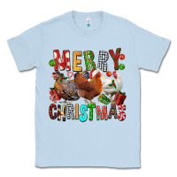 Dusty Blue Merry christmas chickens Classic Tee - FaDigitalArtStudio