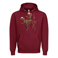 Burgundy skeleton deer santa Zipper Hoodie - FaDigitalArtStudio