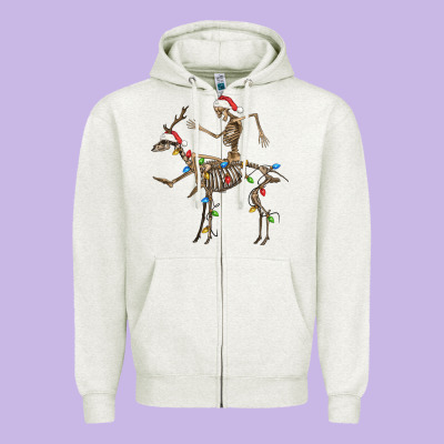 Skeleton Deer Santa Zipper Hoodie Designed By Fadigitalartstudio