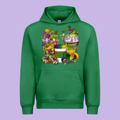 Mardi Gras Coffee Cups Urban Hoodie Designed By Bundleandbundleshop