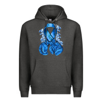 Charcoal Heather Blue ribbon with boxing gloves Premium Hoodie - NancyCooperArtShop