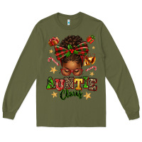 Army Green Auntie Claus Afro Messy Bun Long Sleeve Tee - texasbilliewilder