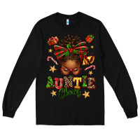 Black Auntie Claus Afro Messy Bun Long Sleeve Tee - texasbilliewilder
