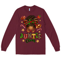 Burgundy Auntie Claus Afro Messy Bun Long Sleeve Tee - texasbilliewilder
