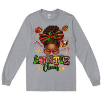 Heather Grey Auntie Claus Afro Messy Bun Long Sleeve Tee - texasbilliewilder