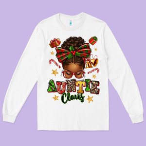 Auntie Claus Afro Messy Bun Long Sleeve Tee Designed By Texasbilliewilder