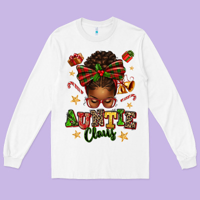 Auntie Claus Afro Messy Bun Long Sleeve Tee Designed By Texasbilliewilder