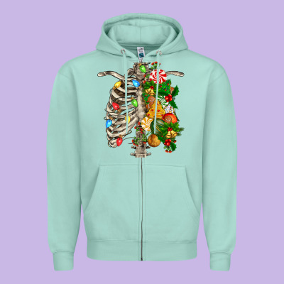 Skeleton Chest Christmas Zipper Hoodie Designed By Fadigitalartstudio