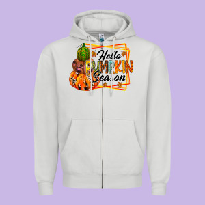 Hello Pumpkin Season Zipper Hoodie Designed By Racoondesign