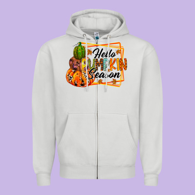 Hello Pumpkin Season Zipper Hoodie Designed By Racoondesign